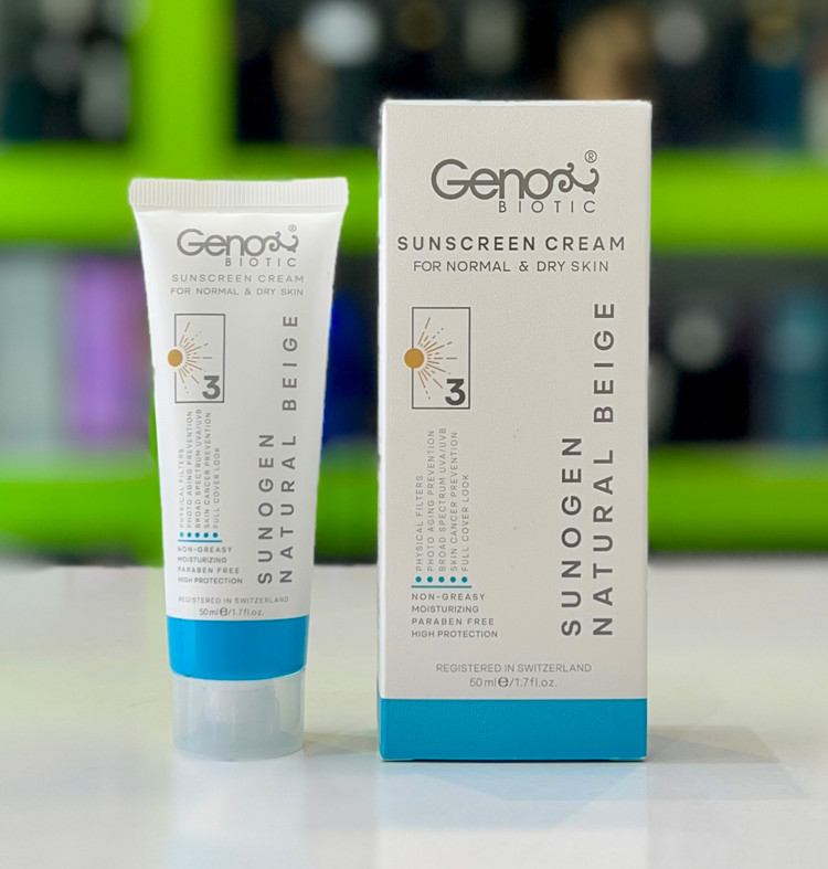 کرم ضدآفتاب رنگی ژنوبایوتیک پوست نرمال تاخشک SPF50 - بژ طبیعی