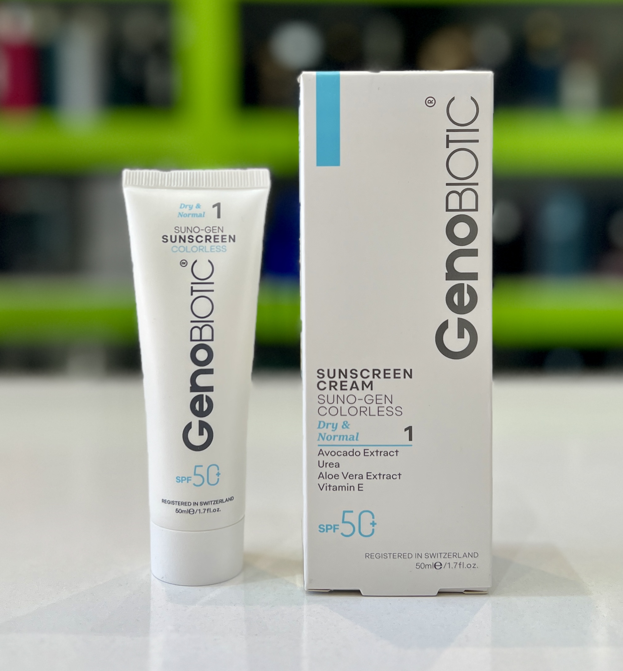 کرم ضدآفتاب بی رنگ ژنوبایوتیک پوست نرمال تاخشک SPF50