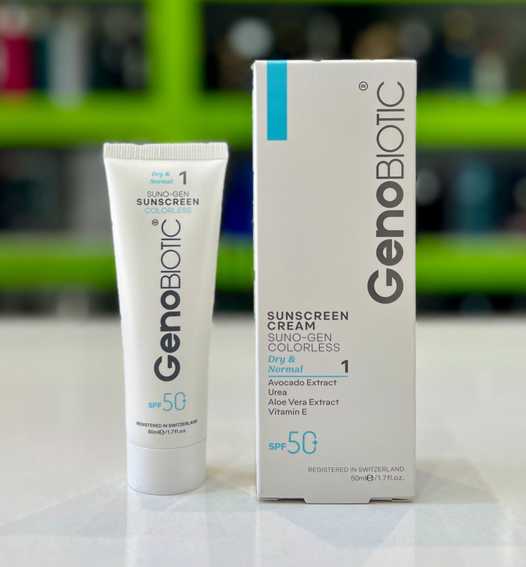 کرم ضدآفتاب بی رنگ ژنوبایوتیک پوست نرمال تاخشک SPF50