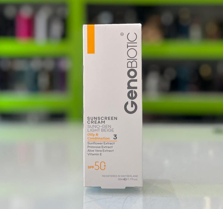 کرم ضدآفتاب رنگی ژنوبایوتیک پوست چرب SPF50 - بژ روشن
