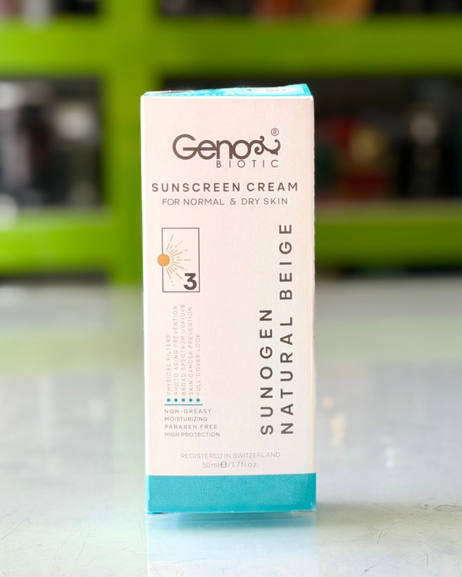 کرم ضدآفتاب رنگی ژنوبایوتیک پوست خشک و معمولی SPF50 - بژ طبیعی