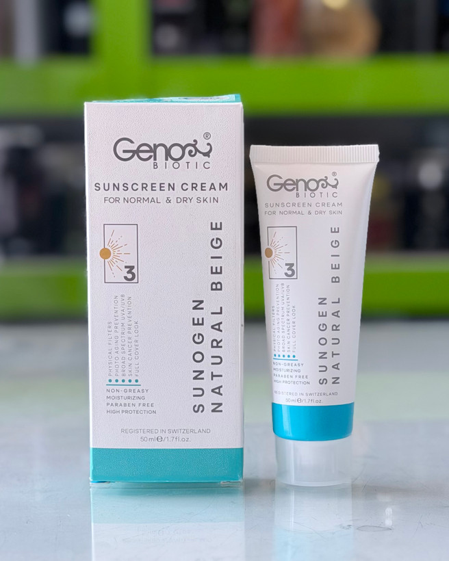 کرم ضدآفتاب رنگی ژنوبایوتیک پوست خشک و معمولی SPF50 - بژ طبیعی