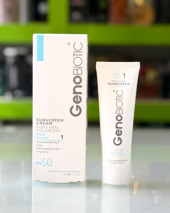 کرم ضدآفتاب بی رنگ ژنوبایوتیک پوست خشک و معمولی SPF50