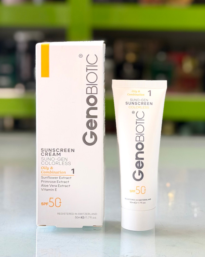 کرم ضدآفتاب بیرنگ ژنوبایوتیک پوست چرب و مختلط SPF50
