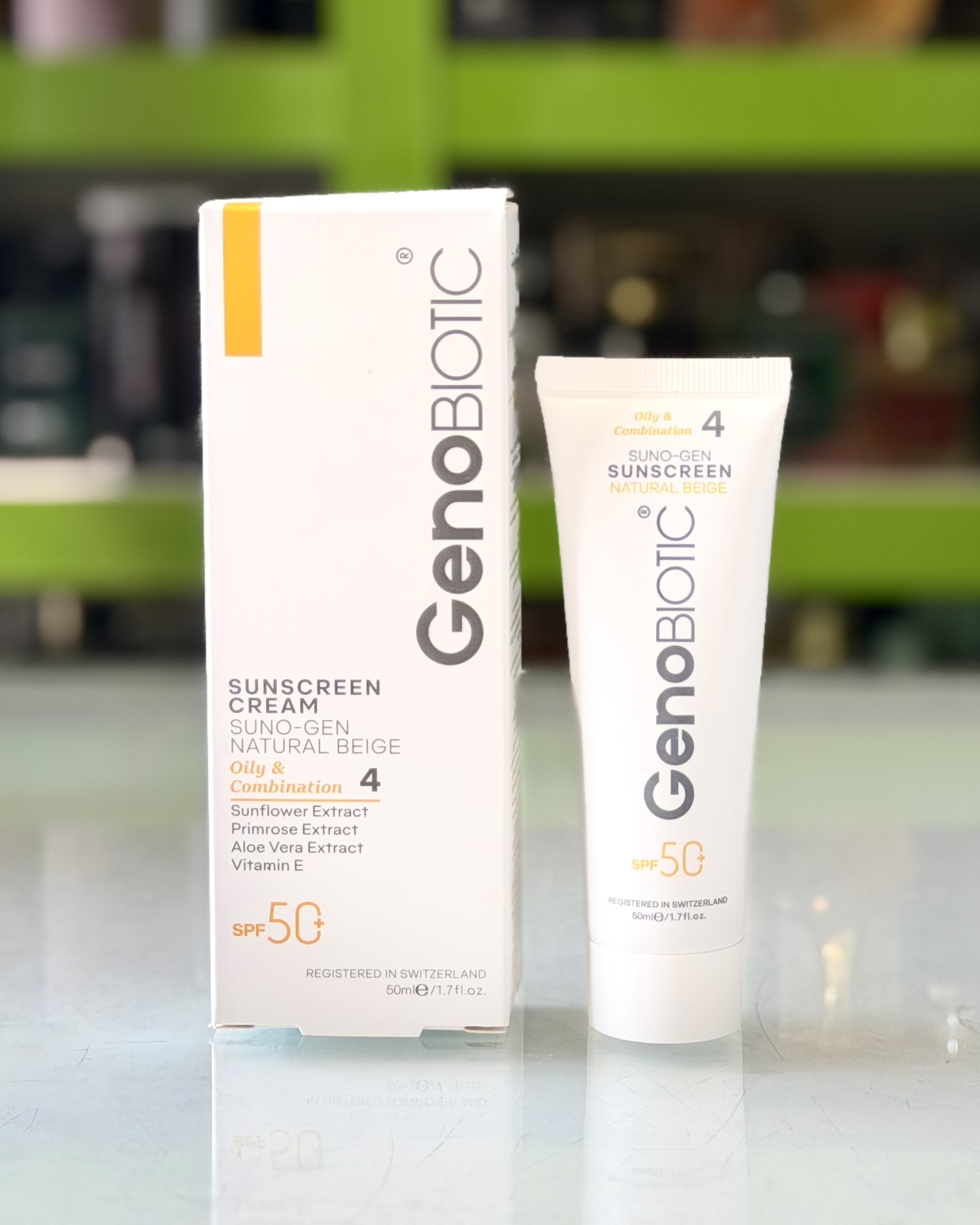 کرم ضدآفتاب رنگی ژنوبایوتیک پوست چرب مختلط SPF50 - بژ طبیعی
