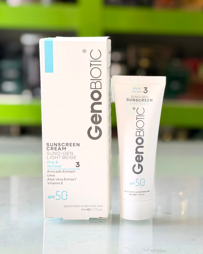 کرم ضدآفتاب رنگی ژنوبایوتیک پوست خشک و نرمال SPF50 - بژ روشن
